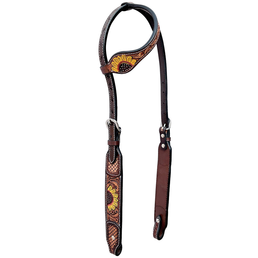 Bar H Equine Bonnie Blossom Sunflower Leather One Ear Headstall - Uhorse