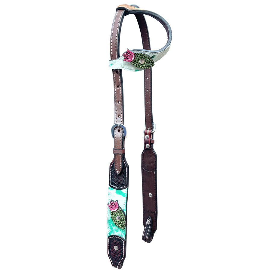 Bar H Equine Hand Tooled Leather Stainless Steel Hardware One Ear Headstall Brown - Uhorse
