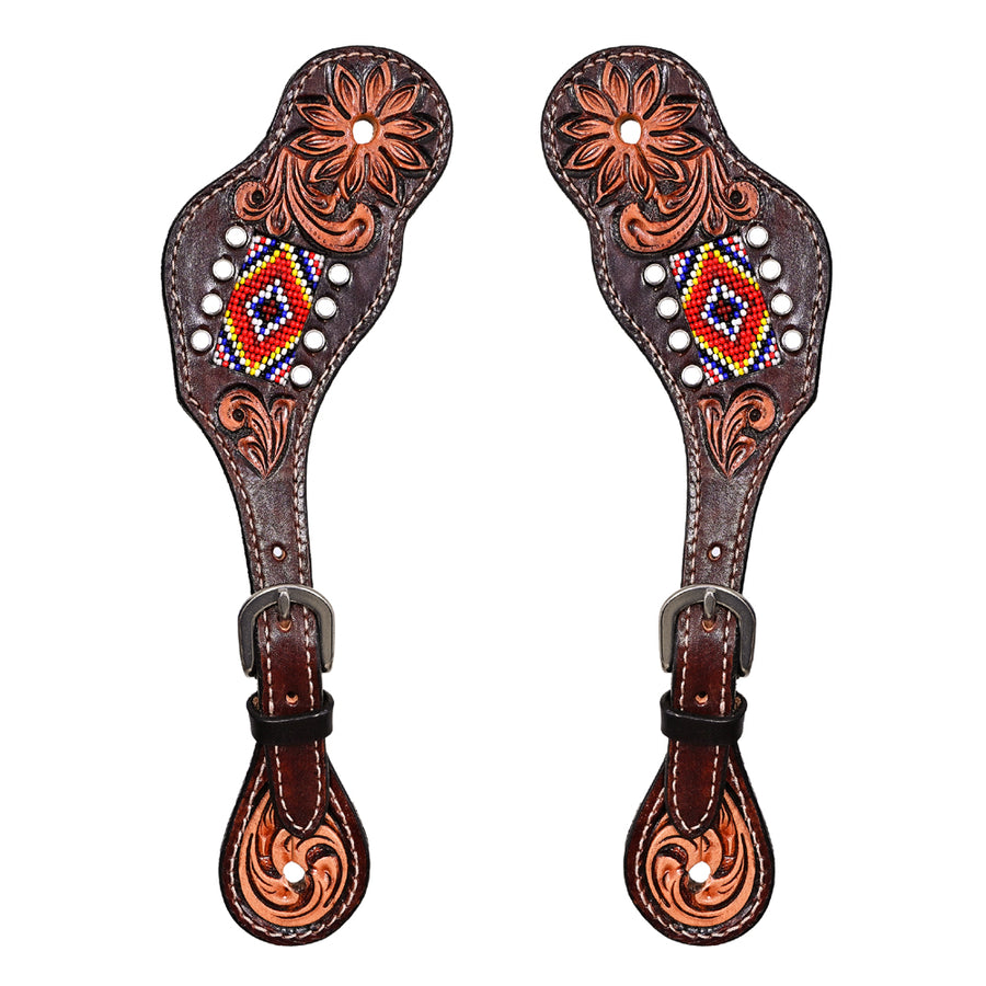 Bar H Equine Horse Riding Western Leather Spurs Straps for Adults women's - Uhorse