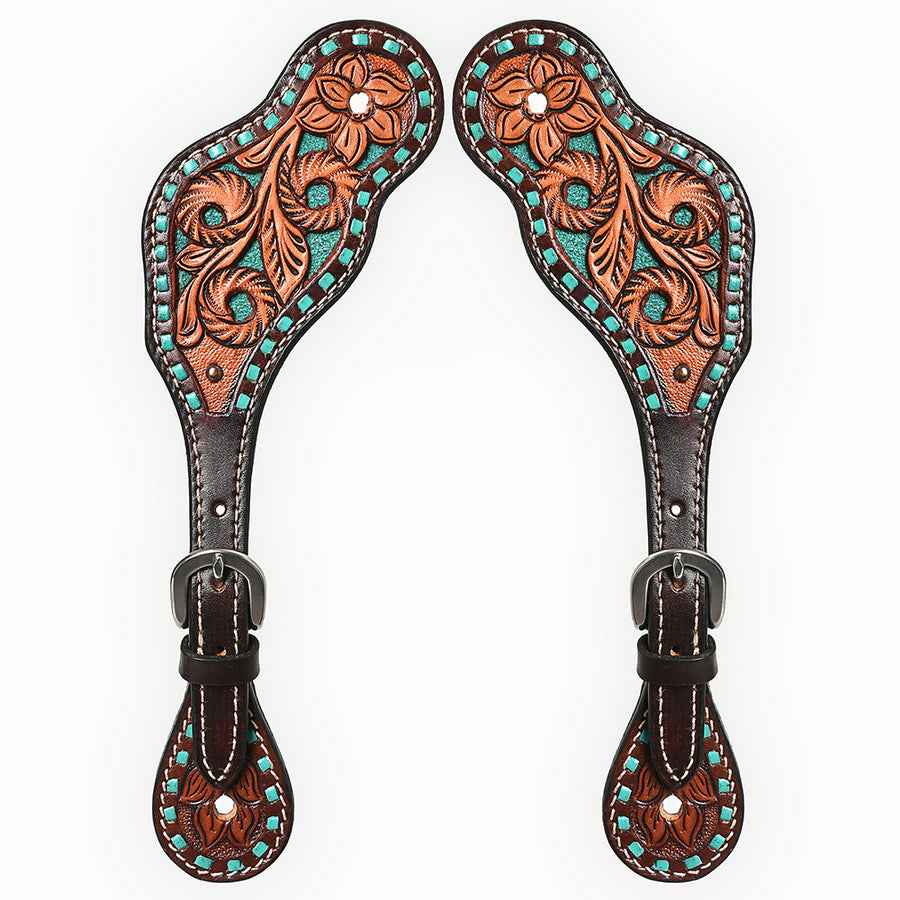 Bar H Equine Horse Riding Western Leather Spurs Straps for Adults women's - Uhorse