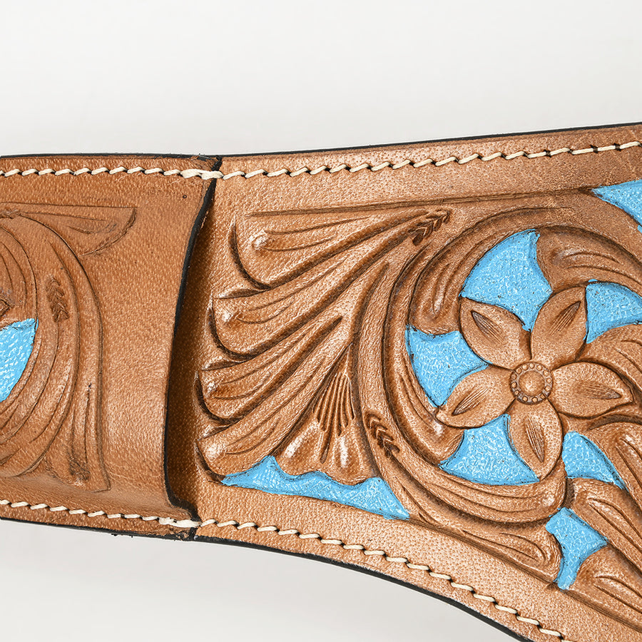 Comfytack By HILASON Genuine Leather Floral tooled Horse Saddle Flank Cinch Girth Turquoise Inlay Billets & Connector
