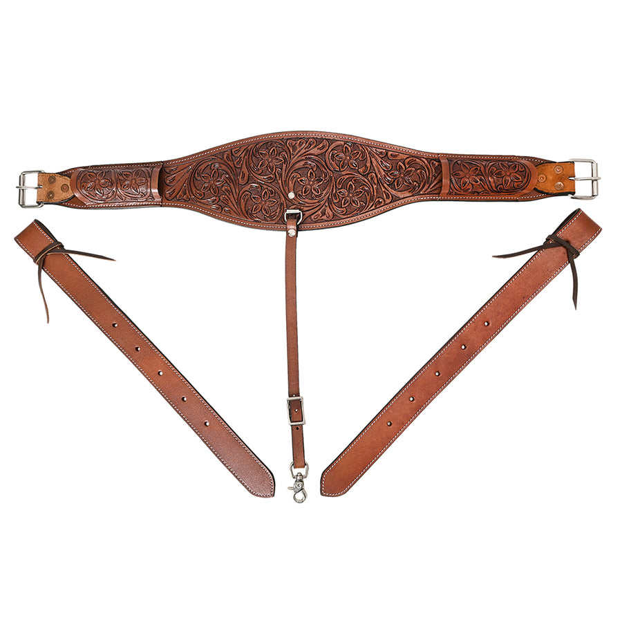 Comfytack Horse Saddle Flank Cinch Girth Handtooled Leather with Billets Brown - Hilason