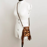 American Darling Hair-On Cowhide Cell Phone Holder Fringes Braided Handle Vegetable-Tanned Genuine Leather YKK Zipper
