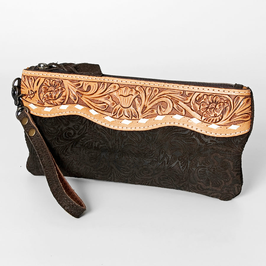 American Darling Hand Tooled Leather WristletBag - Uhorse