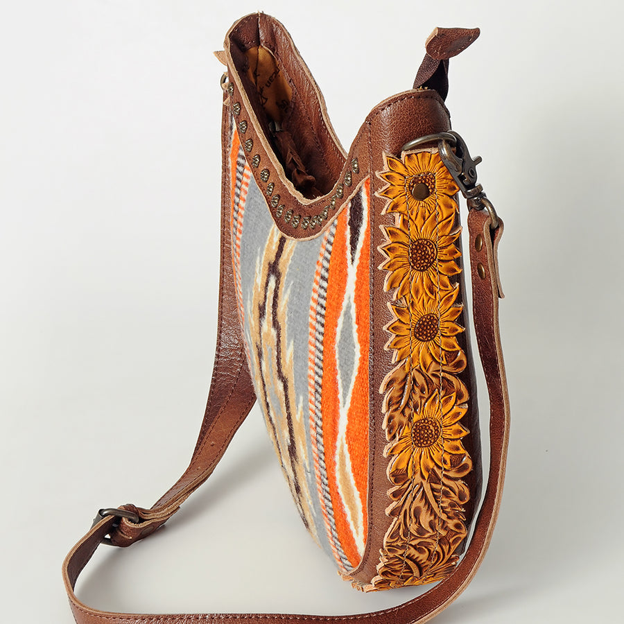 American Darling Hobo Bag Western Hand Tooled Floral Genuine Leather Crossbody with Hand Woven Saddle Blanket & YKK Zipper