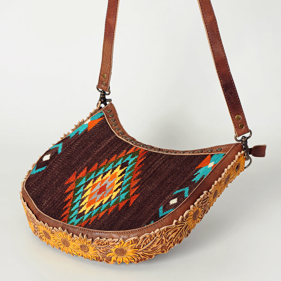 American Darling Hobo Bag Western Hand Tooled Floral Genuine Leather Crossbody with Hand Woven Saddle Blanket & YKK Zipper