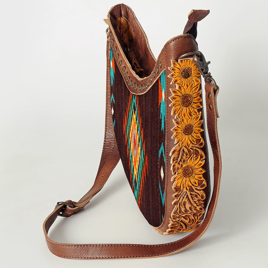 American Darling Hobo Bag Western Hand Tooled Floral Genuine Leather Crossbody with Hand Woven Saddle Blanket & YKK Zipper