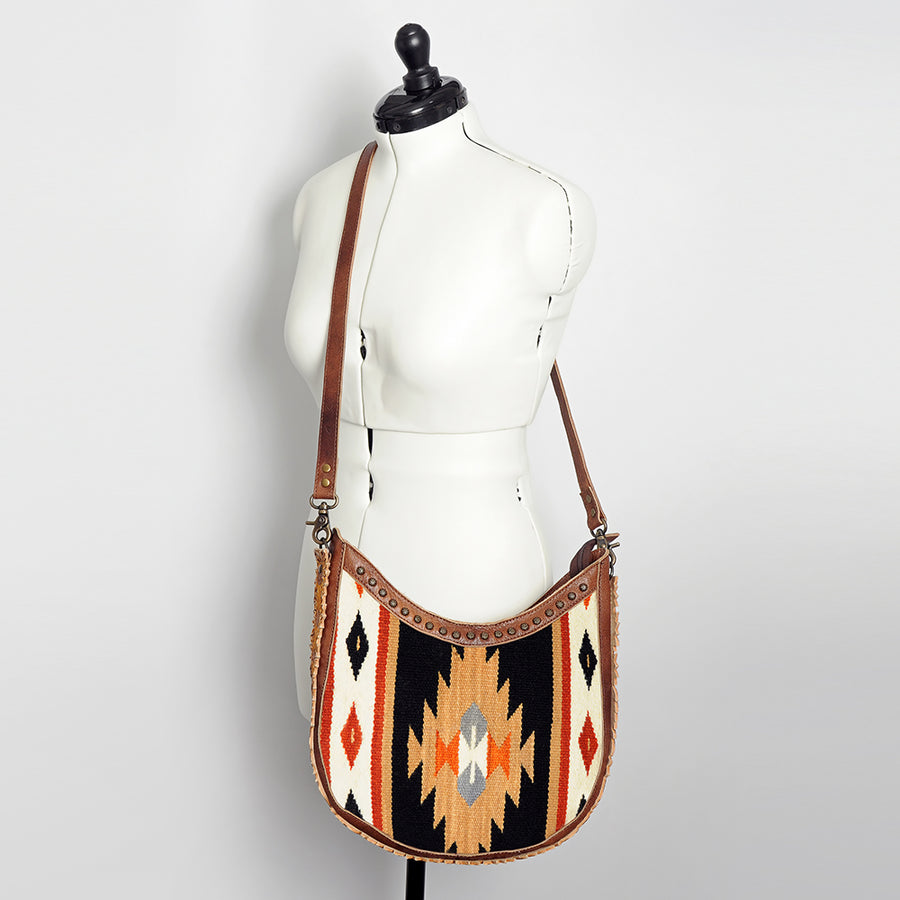 American Darling Hobo Bag Western Hand Tooled Floral Genuine Leather Crossbody with Hand Woven Saddle Blanket & YKK Zipper