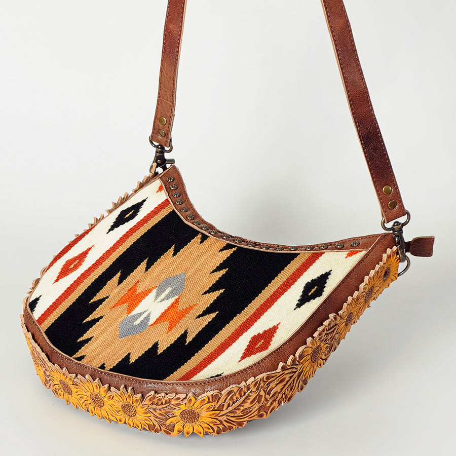 American Darling Hobo Bag Western Hand Tooled Floral Genuine Leather Crossbody with Hand Woven Saddle Blanket & YKK Zipper