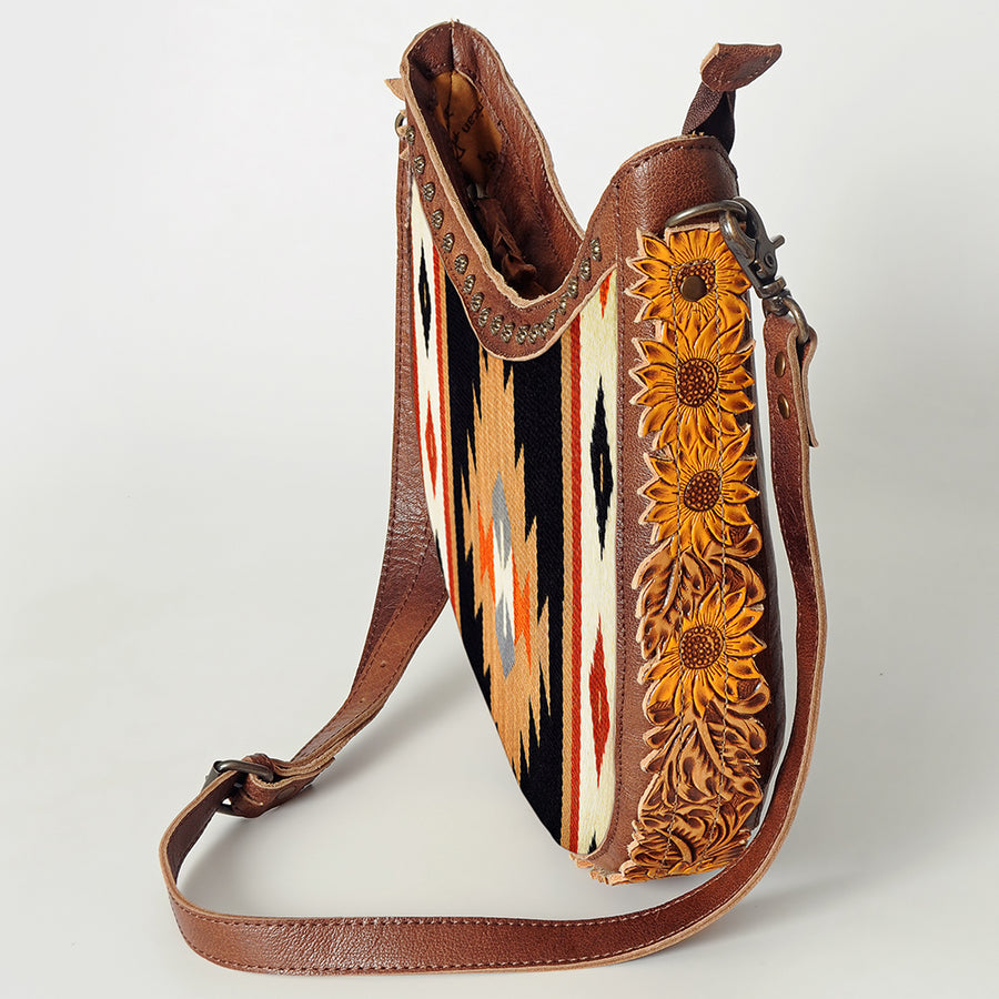 American Darling Hobo Bag Western Hand Tooled Floral Genuine Leather Crossbody with Hand Woven Saddle Blanket & YKK Zipper
