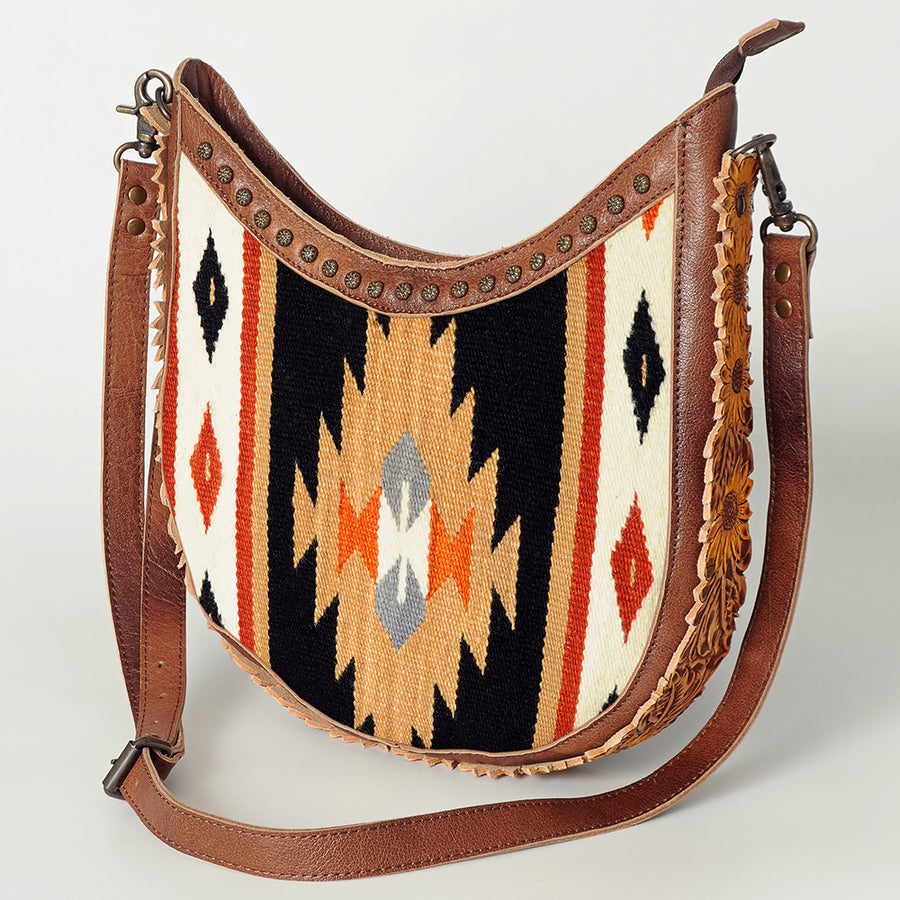 American Darling Handcrafted Hand Tooled Leather and Saddle Blanket Hobo Bag - Uhorse