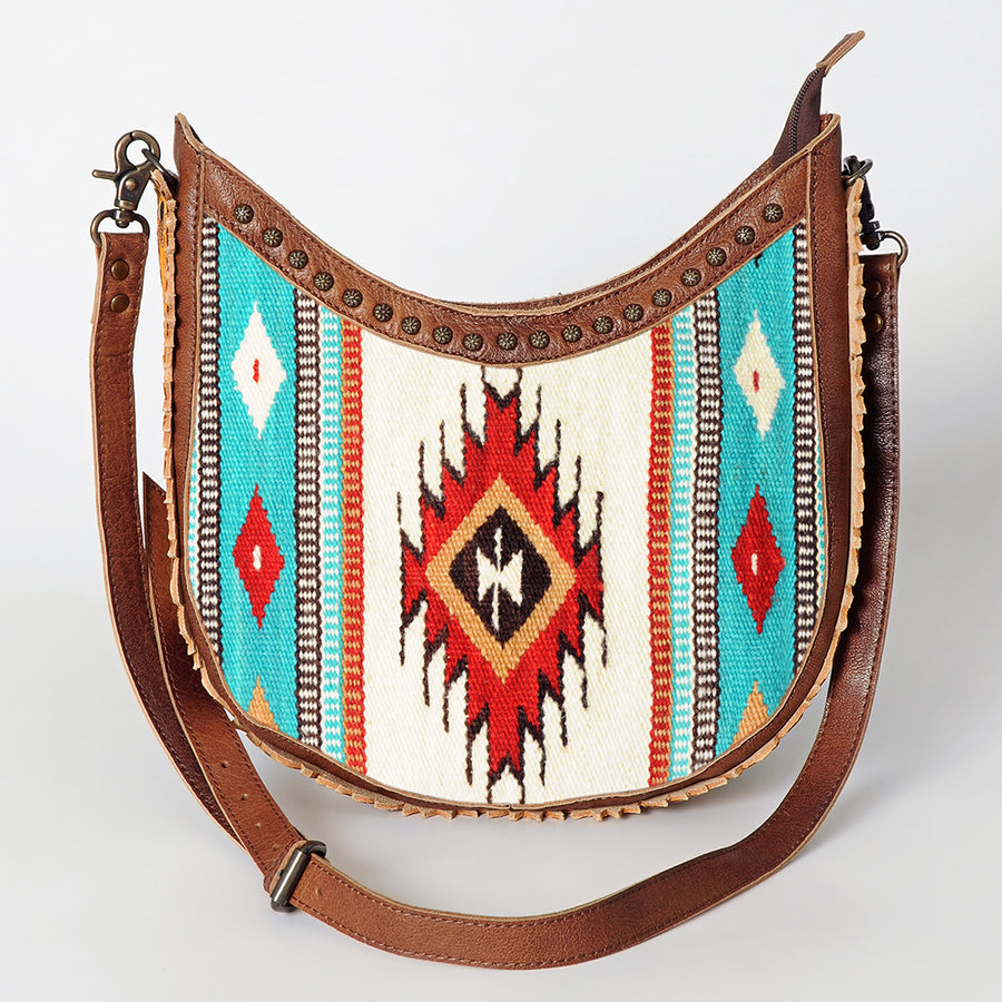 American Darling Hobo Bag Western Hand Tooled Floral Genuine Leather Crossbody with Hand Woven Saddle Blanket & YKK Zipper