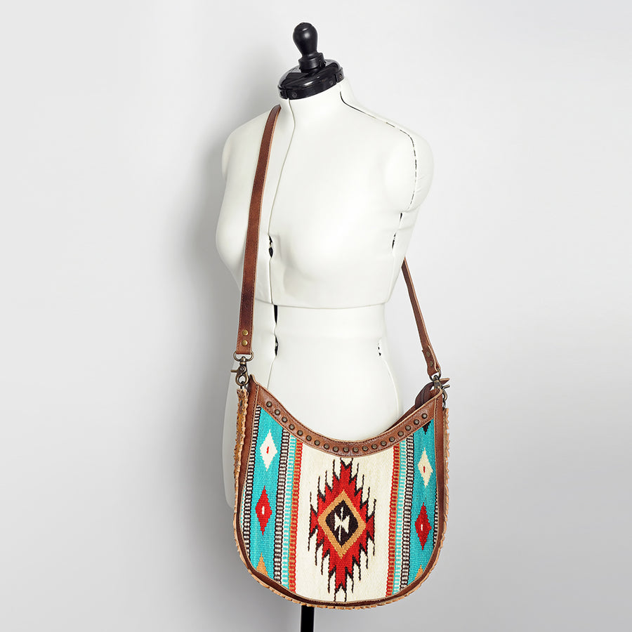 American Darling Hobo Bag Western Hand Tooled Floral Genuine Leather Crossbody with Hand Woven Saddle Blanket & YKK Zipper