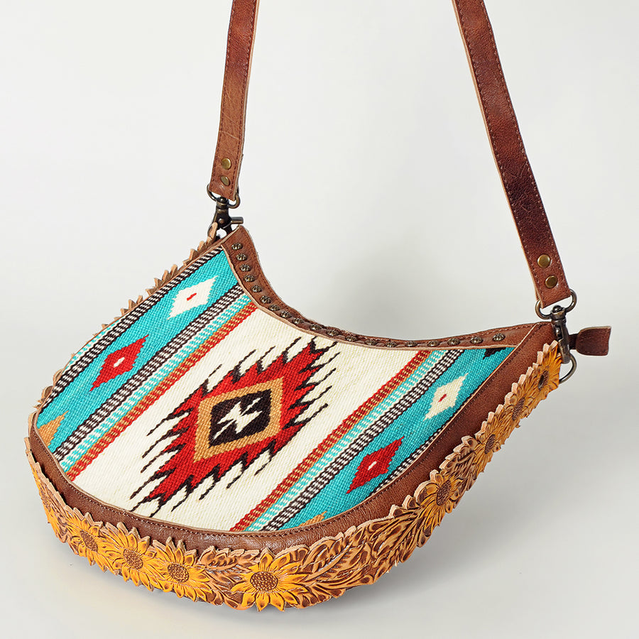 American Darling Hobo Bag Western Hand Tooled Floral Genuine Leather Crossbody with Hand Woven Saddle Blanket & YKK Zipper