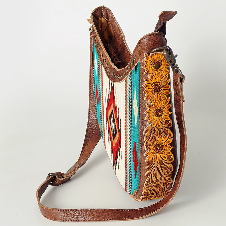 American Darling Hobo Bag Western Hand Tooled Floral Genuine Leather Crossbody with Hand Woven Saddle Blanket & YKK Zipper
