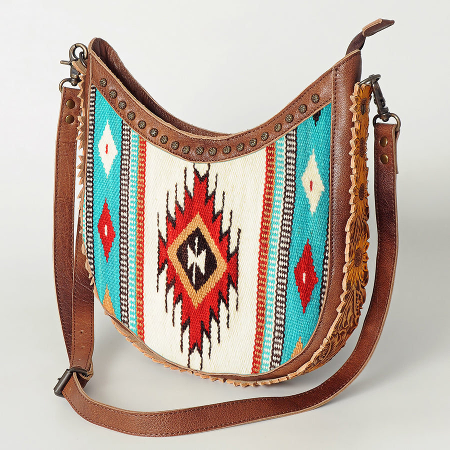American Darling Handcrafted Hand Tooled Leather and Saddle Blanket Hobo Bag - Uhorse