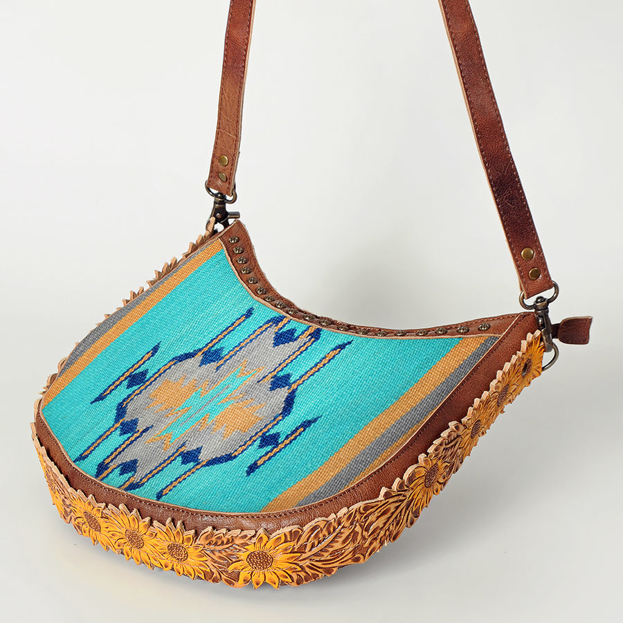American Darling Hobo Bag Western Hand Tooled Floral Genuine Leather Crossbody with Hand Woven Saddle Blanket & YKK Zipper