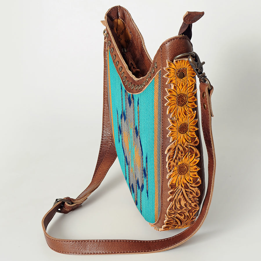 American Darling Hobo Bag Western Hand Tooled Floral Genuine Leather Crossbody with Hand Woven Saddle Blanket & YKK Zipper