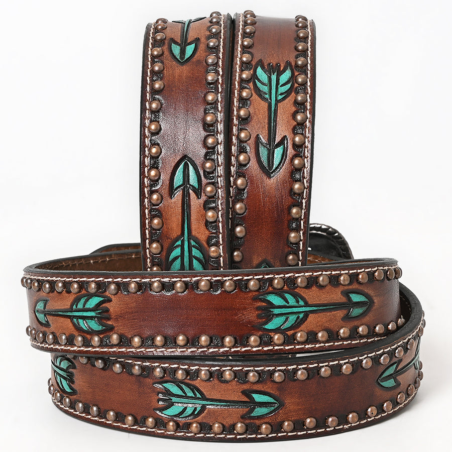 BAR H EQUINE Brown Austin Arrow Spotted Hand Painted Genuine Leather Men & Women Belt Unisex Western