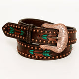 BAR H EQUINE Austin Arrow Spotted Hand Painted Western Leather Men And Women Belt Brown