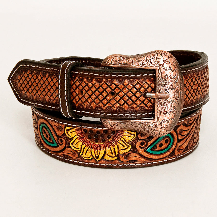 BAR H EQUINE Sunflower Floral Hand Painted Western Leather Men And Women Belt Brown - Uhorse
