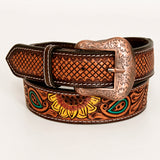 BAR H EQUINE Sunflower Floral Hand Painted Western Leather Men And Women Belt Brown