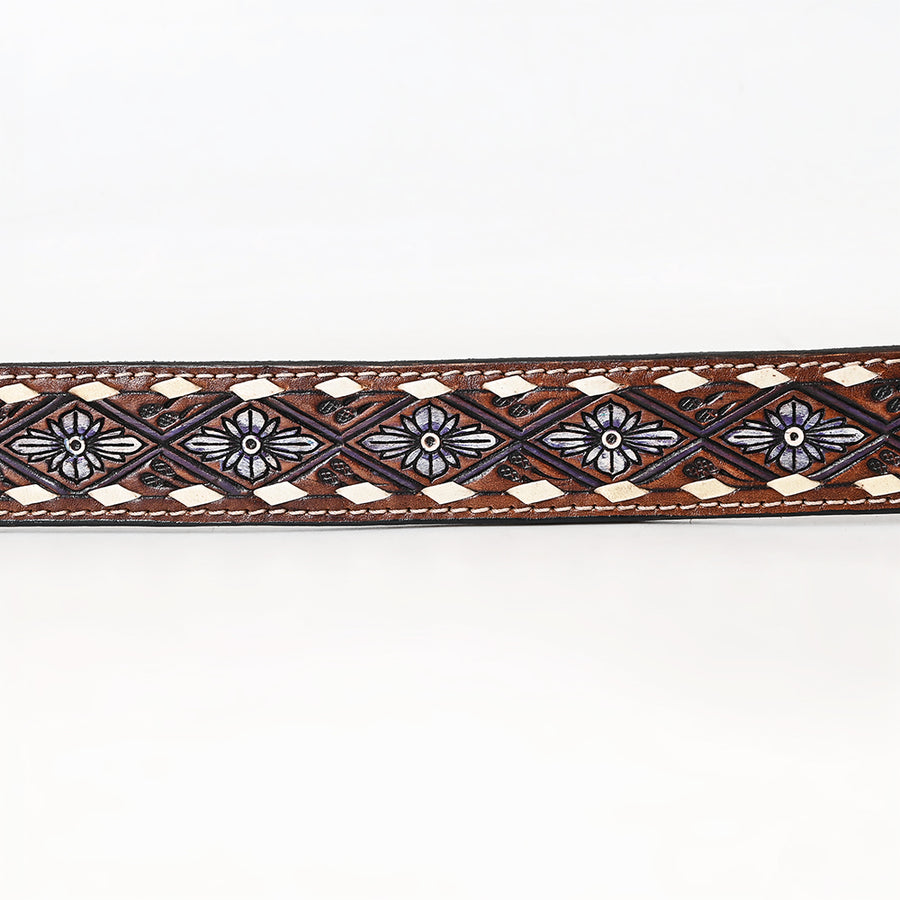 Bar H Equine Hand Tooled Genuine Leather Crafted Dark Brown Unisex Western Belt Removable Buckle Full Grain