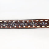 BAR H EQUINE Genuine White Flower Hand Painted Western Leather Men And Women Belt Dark Brown