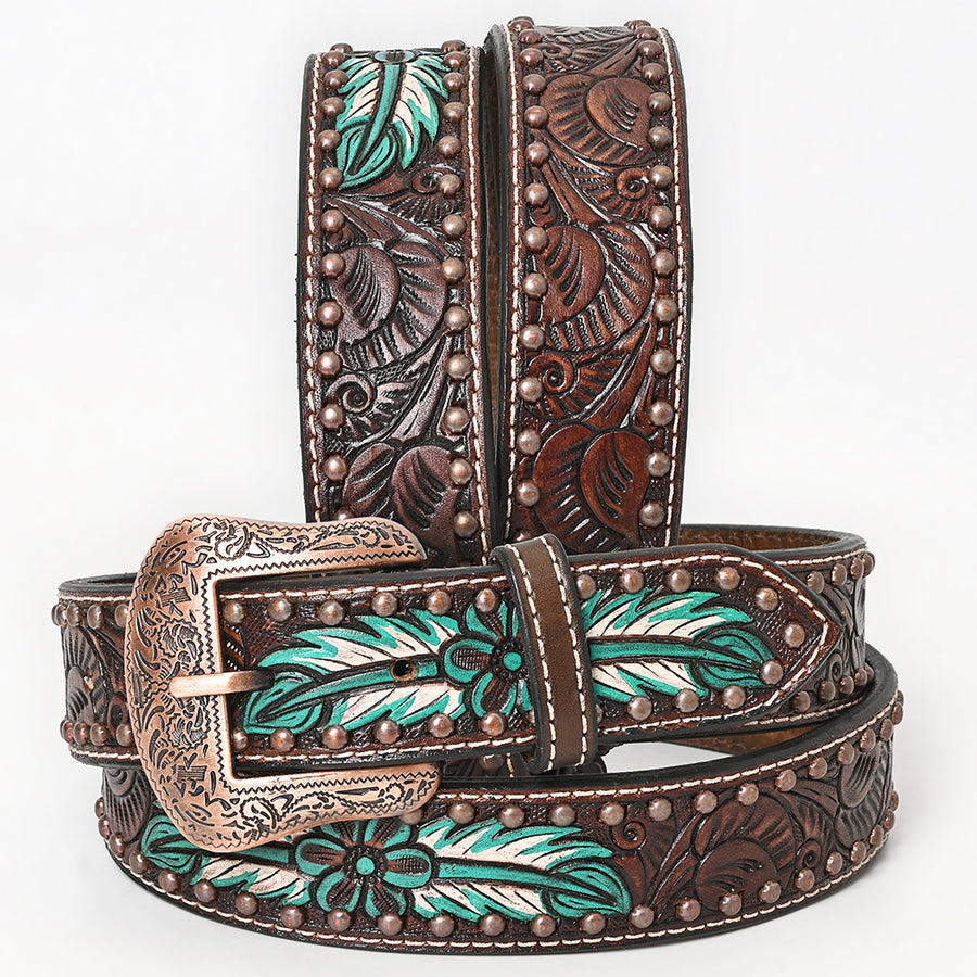 BAR H EQUINE Natural Floral Hand Painted Western Fashion Leather Men And Women Belt Brown - Uhorse