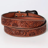 BAR H EQUINE Sunflower Floral Hand Carved Western Fashion Premium Leather Men And Women Belt Brown