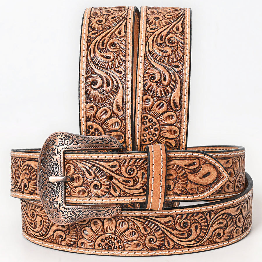 BAR H EQUINE Sunflower Floral Hand Carved Western Fashion Leather Men And Women Belt Brown - Uhorse