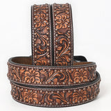 BAR H EQUINE Floral Genuine Hand Tooled Western Fashion Premium Leather Men And Women Belt Brown