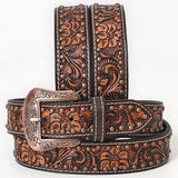 BAR H EQUINE Floral Genuine Hand Tooled Western Fashion Premium Leather Men And Women Belt Brown