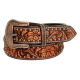 BAR H EQUINE Brown Floral Hand Tooled Fashion Premium Leather Belt Unisex Western Belt with Removable Buckle