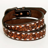 BAR H EQUINE Brown Floral Hand Tooled Fashion Premium Leather Belt Unisex Western Belt with Removable Buckle