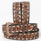 BAR H EQUINE Brown Floral Hand Tooled Fashion Premium Leather Belt Unisex Western with Removable Buckle - Large / Default Title