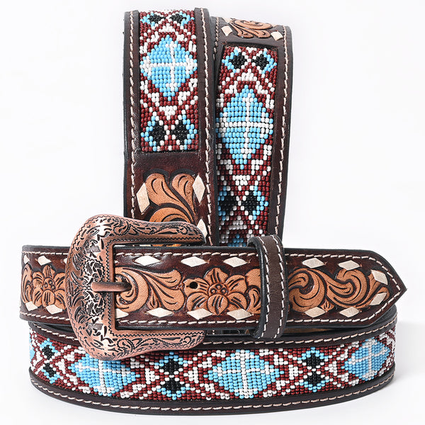 BAR H EQUINE Genuine Beaded Floral Hand Tooled Western Leather Men And Women Belt - Uhorse
