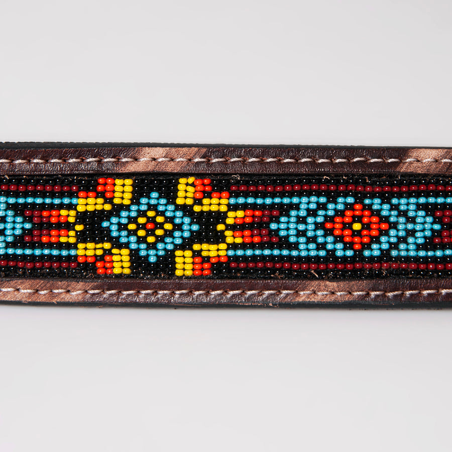Bar H Equine Beaded Crystal Basket Tooled Hand Carved Western Leather Men & Women Belt Unisex Carving Antique Brown