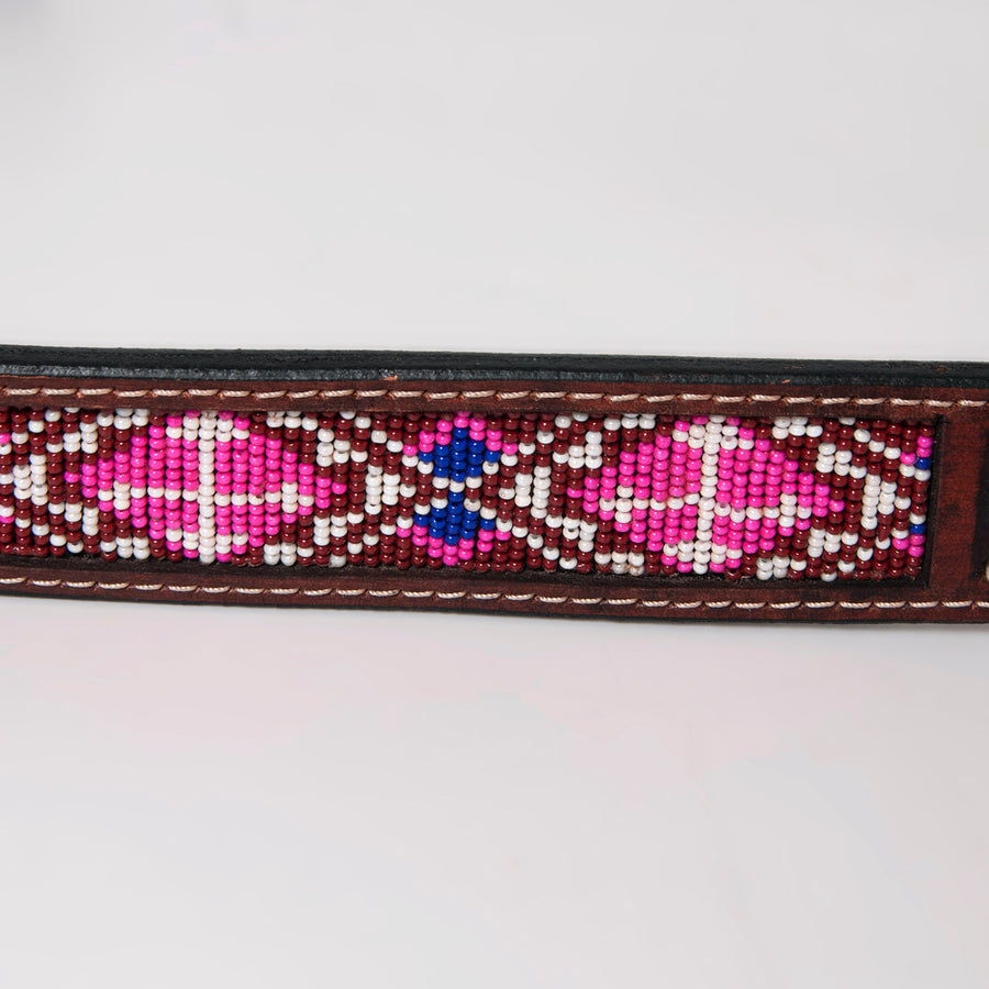 Bar H Equine Hand Tooled Genuine Leather Crafted Unisex Antique Brown Western Belt Beaded Carving | Bead Belts for Women
