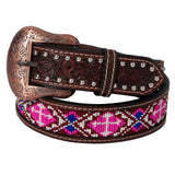 BAR H EQUINE Beaded Floral Hand Carved W. Leather Men And Women Belt by Hilason – Cowboy and equestrian accessories