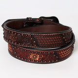 BAR H EQUINE Brown Floral Basket Hand Tooled Genuine Leather Men & Women Belt Unisex Western Belt with Removable Buckle
