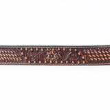 BAR H EQUINE Floral Basket Hand Tooled Western Leather Men And Women Belt Brown