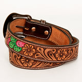 BAR H EQUINE Floral Cactus Bull Hand Carved Western Leather Men And Women Belt