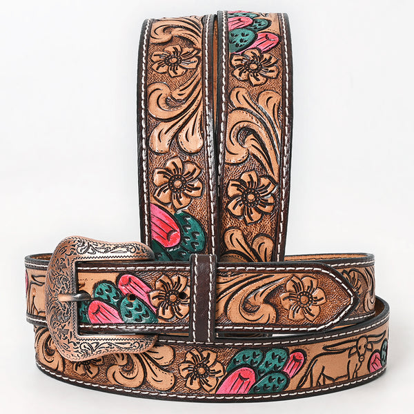 BAR H EQUINE Floral Bull Hand Carved Western Leather Men And Women Belt - Uhorse