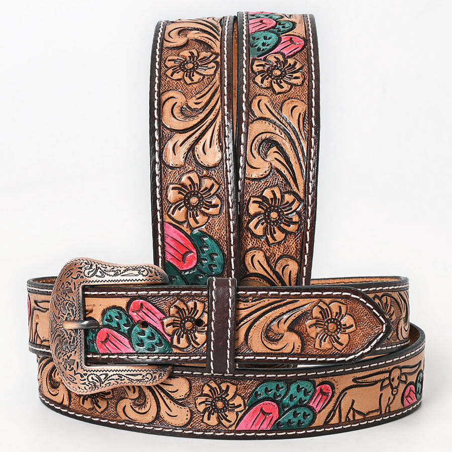 BAR H EQUINE Floral Bull Hand Carved Western Leather Men And Women Belt - Uhorse