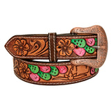 BAR H EQUINE Floral Cactus Bull Hand Carved Western Leather Men And Women Belt