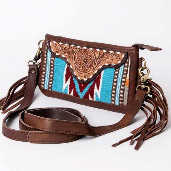 American Darling Small Cross body Bag Hand Tooled Woven Saddle Blanket - Uhorse