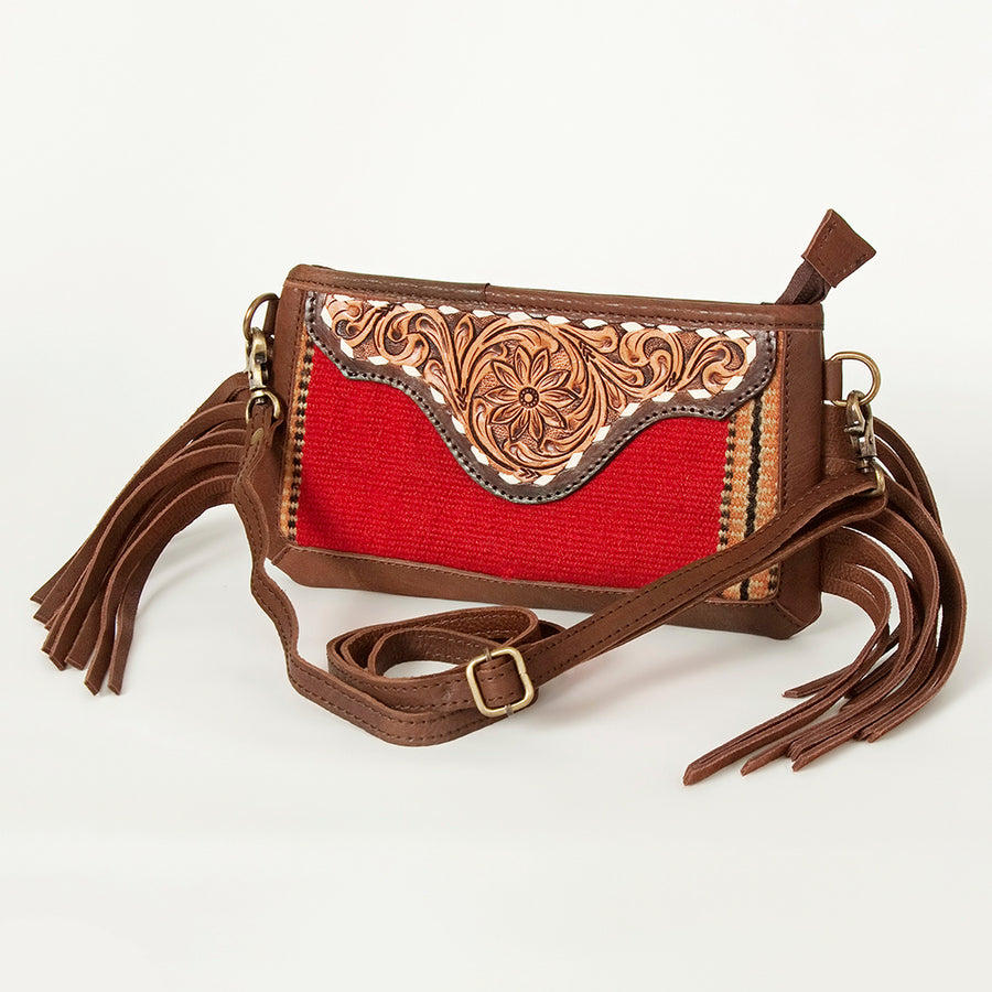 American Darling Small Cross body Bag Hand Tooled Woven Saddle Blanket - Uhorse