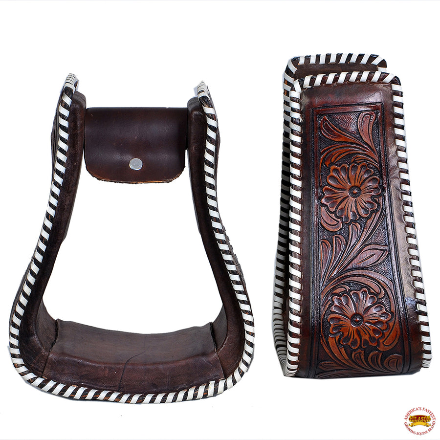 H. W. Saddle Stirrup Leather Floral Stirrups Pair Hilason by Hilason – Cowboy and equestrian accessories