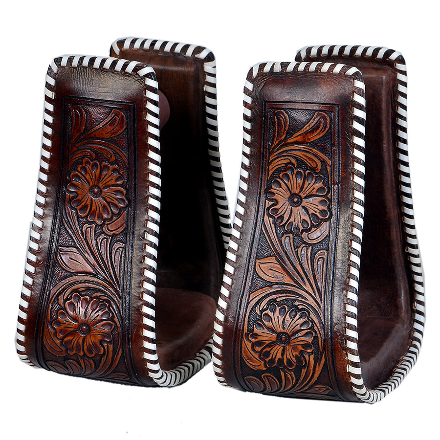 HILASON Horse Western Saddle Stirrup Leather Floral Stirrups Pair | for Barrel Racing Horses